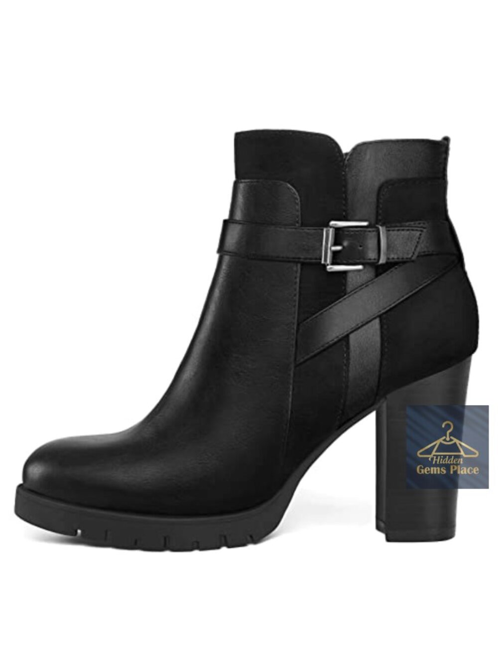Women's Ankle Boots Side Zip Chunky Stacked Heel PU Booties